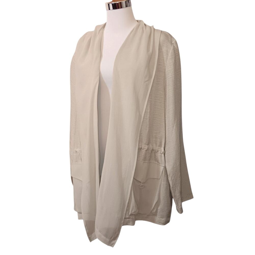 CHICO'S 3 Silk Linen Dressy Open Jacket Topper XL Pockets Event Career Travel - Picture 2 of 15